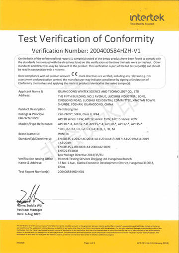 CE Certificate for Bathroom Exhaust Fan and Ventilation System - BFF Brand