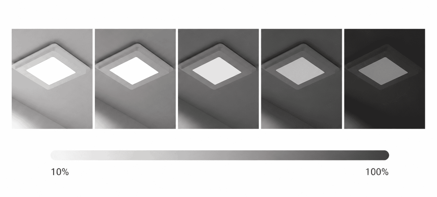 Dimmable LED brightness range from 10% to 100% for quiet bathroom exhaust fan with light